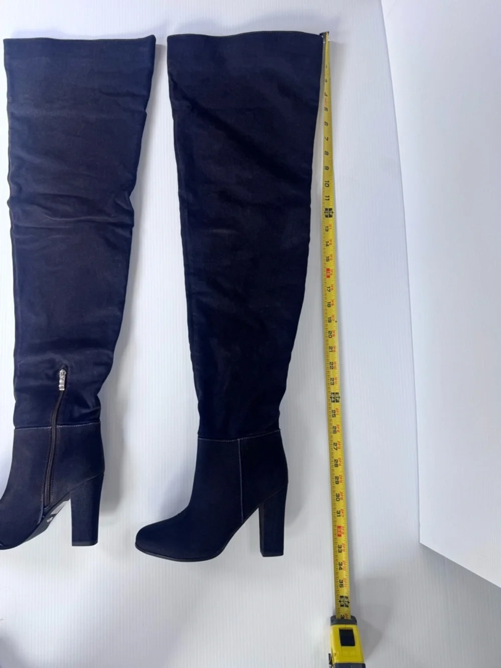Azalea Wang Nanette Black Denim Thigh High Boots – Block Heel Sz 6,6.5,7,8, 8.5